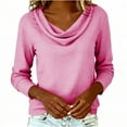 thumbnail image 6 of Pounoo Cowl Neck Long Sleeve Shirts for Women Cotton Linen Cozy Dressy Blouses Fashion Casual Solid Color Spring Summer Trendy Outfits Gift, 6 of 8
