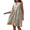 thumbnail image 4 of INSPIRE CHIC Linen Sleeveless Dress for Women's Summer V Neck Button Down Pleated Midi Dresses S Beige, 4 of 6