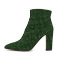 thumbnail image 2 of XYD Women Fashion Rhinestone Ankle Booties Sturdy Block Heel Side Zipper Pointed Toe Short Boots Party Shoes Size 11.5 Green, 2 of 4