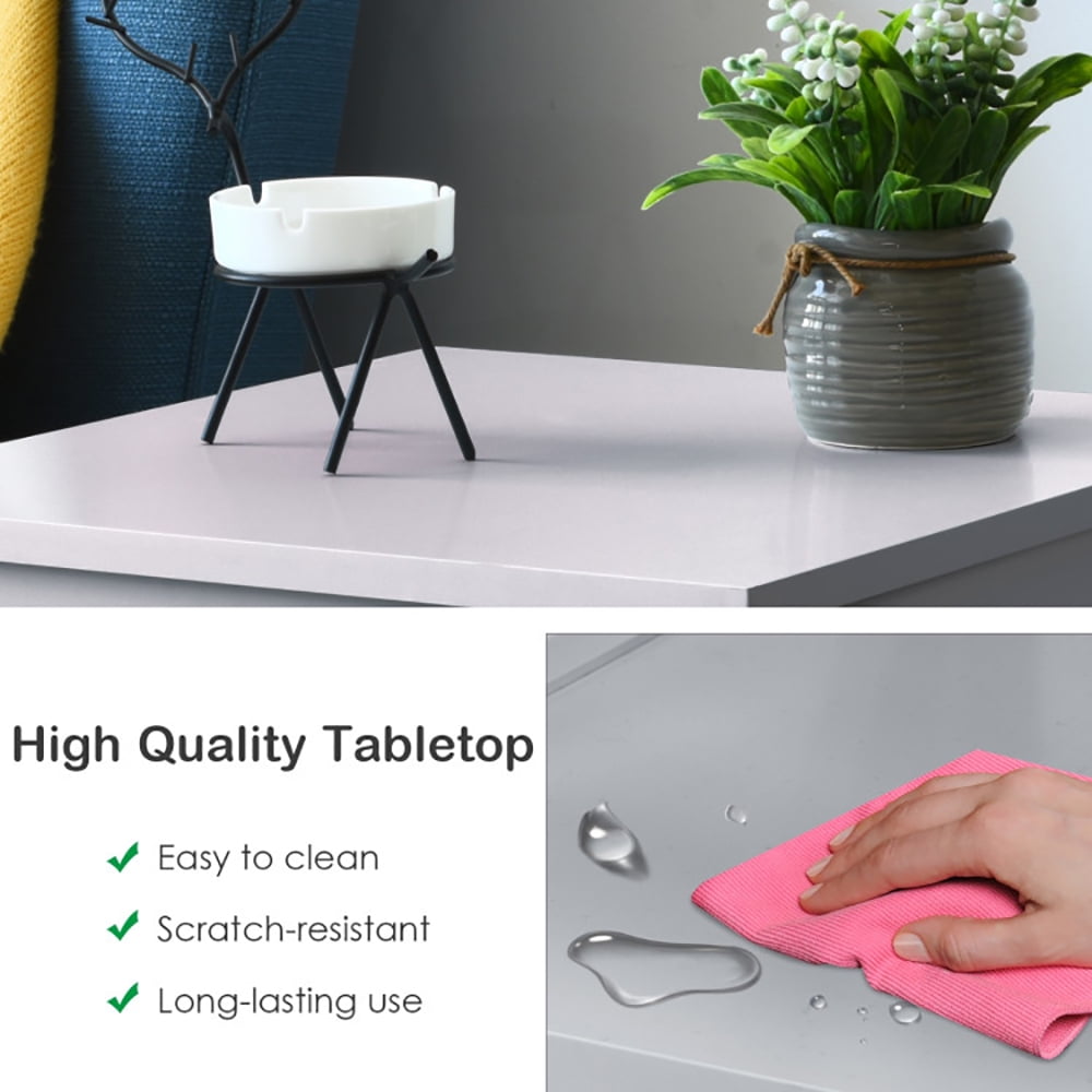 Finihen Side Table, Sofa Side Table, Bed Side Table, 3-Tier Nightstand Sofa Side Table with Baffles and Round Corners, for Living Room, Bedroom, Gray