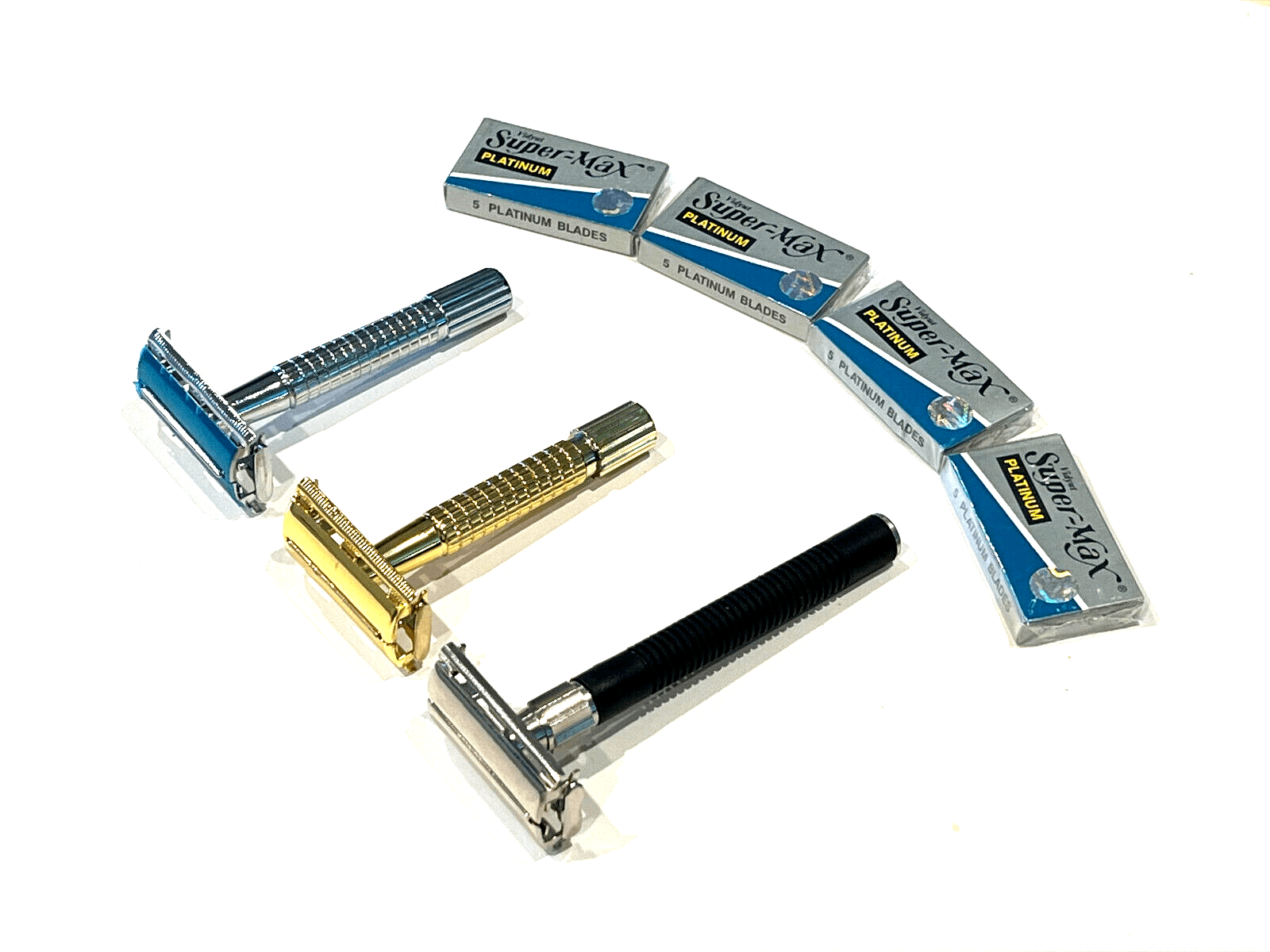 3 Pcs Men Old Fashion Vintage Classic Safety Razors + 20 Razor Blades Gift Set