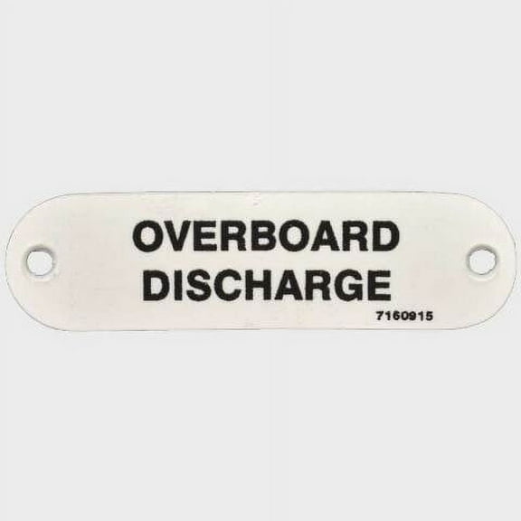 Carver Boat Overboard Discharge Label 7160921 | 2 3/4 x 3/4 Inch White Plastic