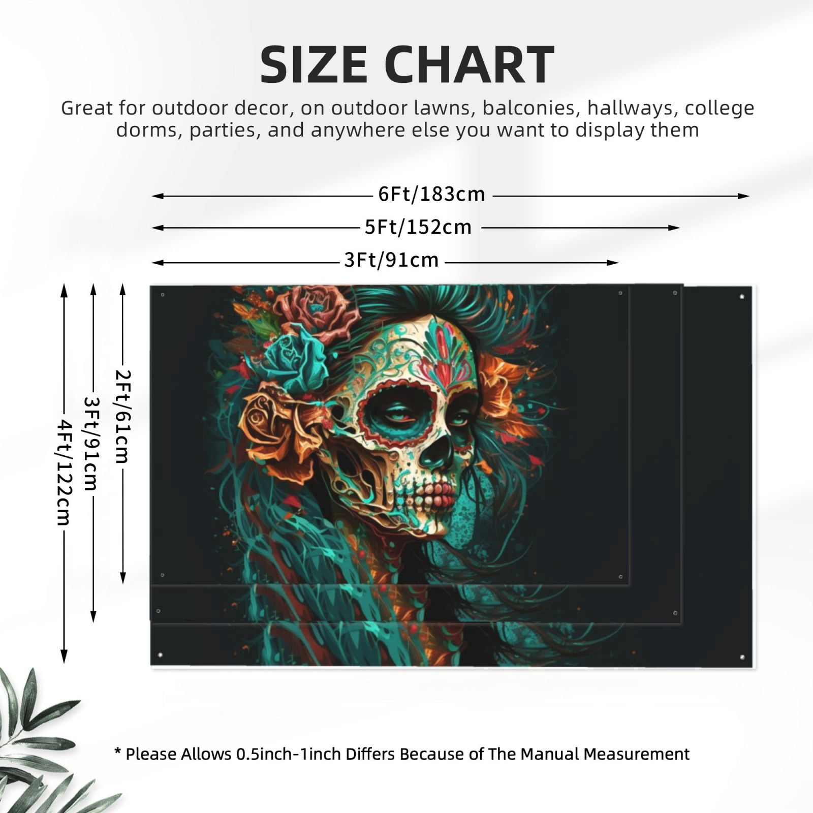 Sugar Skull Zombie Rose Four Hole Decorated Banner Flag for Garden Yard Home Decoration Indoor Outdoor 4x6 Ft