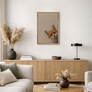 Framed Canvas Wall Art Cute Fox Portrait Print for Living Room Decoration - 16x24 NATURAL