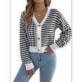 thumbnail image 1 of Womens Long Sleeve Striped Cardigan Sweaters Striped Cropped Button Fall Trendy Open Front Knit Sweater Coats Black S, 1 of 10