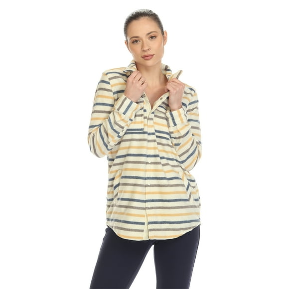 White Mark Women's Fleece Plaid Long Sleeve Shirt