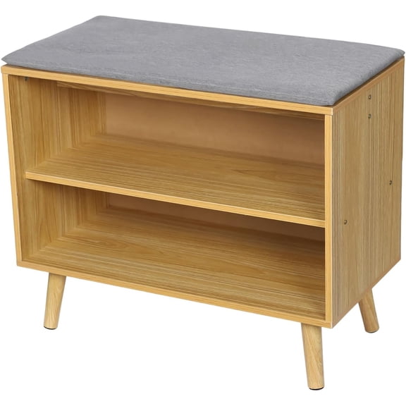 3-Tier Home Shoe Bench, Shoe Rack for Entryway, Storage Organizer with Padded Seat, Entryway Bench Hallway Living Room, Natural