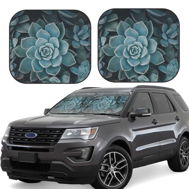 Balery Blue Color Cactus Parasol para parabrisas de coche de 2 piezas | Parasol plegable para parabrisas delantero de coche para la mayoría de sedanes-Medium