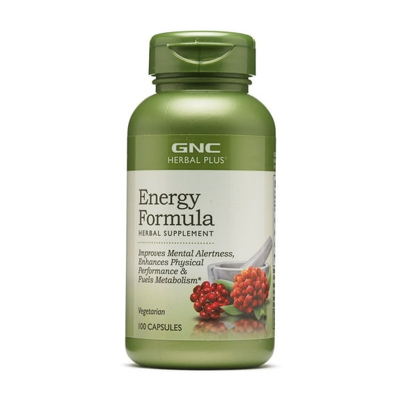 GNC Herbal Plus Energy Formula Supplement, Vegetarian, Supports Mental Alertness, Physical Performance and Metabolism, 100 Capsules, 100 Servings