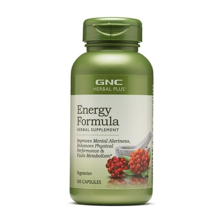 GNC Herbal Plus Energy Formula Supplement, Vegetarian, Supports Mental Alertness, Physical Performance and Metabolism, 100 Capsules, 100 Servings