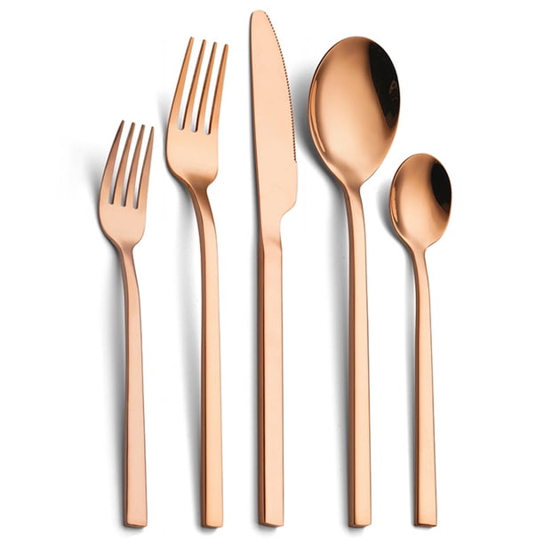 Toystoory Postre reforzado superficial pulido no tóxico determinado de los cubiertos de la categoría alimenticia del acero inoxidable 5pcs Mostrada Oro rosa