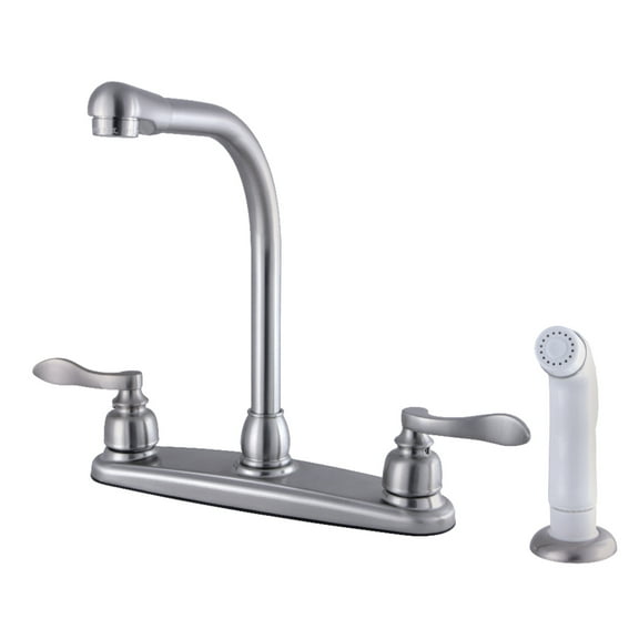 Kingston FB758NFLSP NuWave French Two-Handle 4-Hole 8" Centerset Kitchen Faucet with Side Sprayer in Brushed Nickel