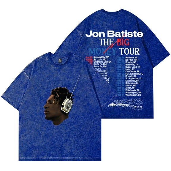 Jon Batiste Big Money Tour Wash T-Shirts Streetwear Tops Unisex Cotton Short Sleeve Tee