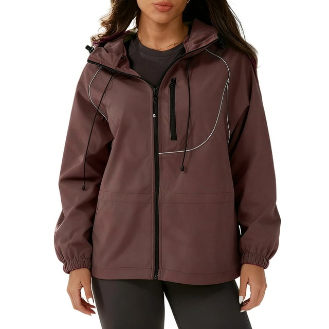 RXMEKW Womens Spring Jacket, Reflective Striped Skiwear Jacket with Windproof and Water-Repellent Properties