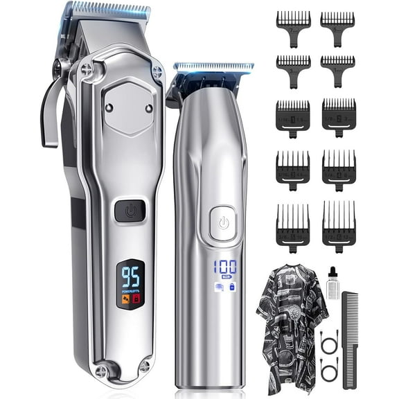 Clippers and Trimmers Set, Cordless Hair Clippers for Men, Barber Clippers Set, Silvery