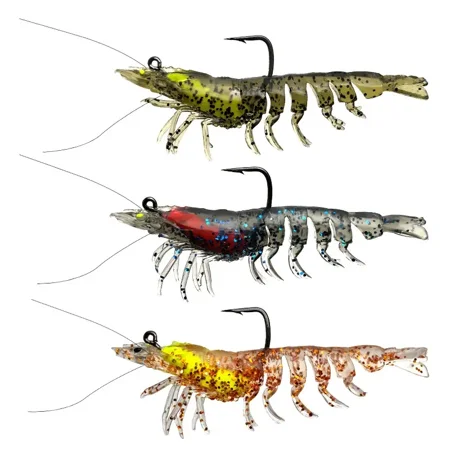 3pcs Pre-Rigged Fishing Lures Soft TPE Baits Shrimps Lure Super Durable TPE Swimbaits for More Bite Well-Made Premium Fishing Gifts for Bass Crappie Trout Walleye Saltwater Freshwater Baits Keep