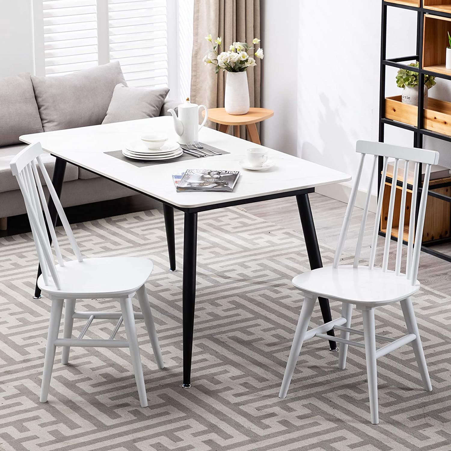 Duhome Elegant Lifestyle Farmhouse Dining Chairs Set of 2, Wood Dining Room Chairs Slat Back Kitchen Dining Room Chairs, White