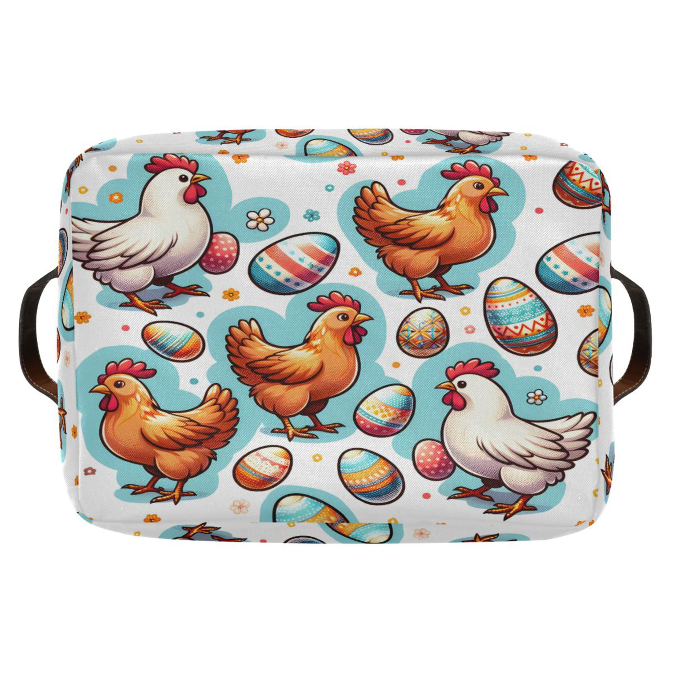 Easter Egg and Chicken Storage Bins with Handle Fabric Organizer Basket Foldable Box 2 Pack 14.2x10.2x8.3