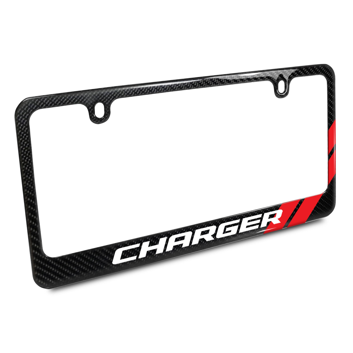Dodge Charger Red Stripe Black Carbon Fiber License Plate Frame