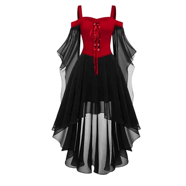 NMMUED Robe Médiévale pour Femmes Longues Robes pour Femmes Tenue Renaissance Femmes Costumes d'Halloween pour Femmes Robe à Manches Évasées Robe de Bal Masqué Robe de Fête Costumes d'Halloween Femmes Rose Vif P