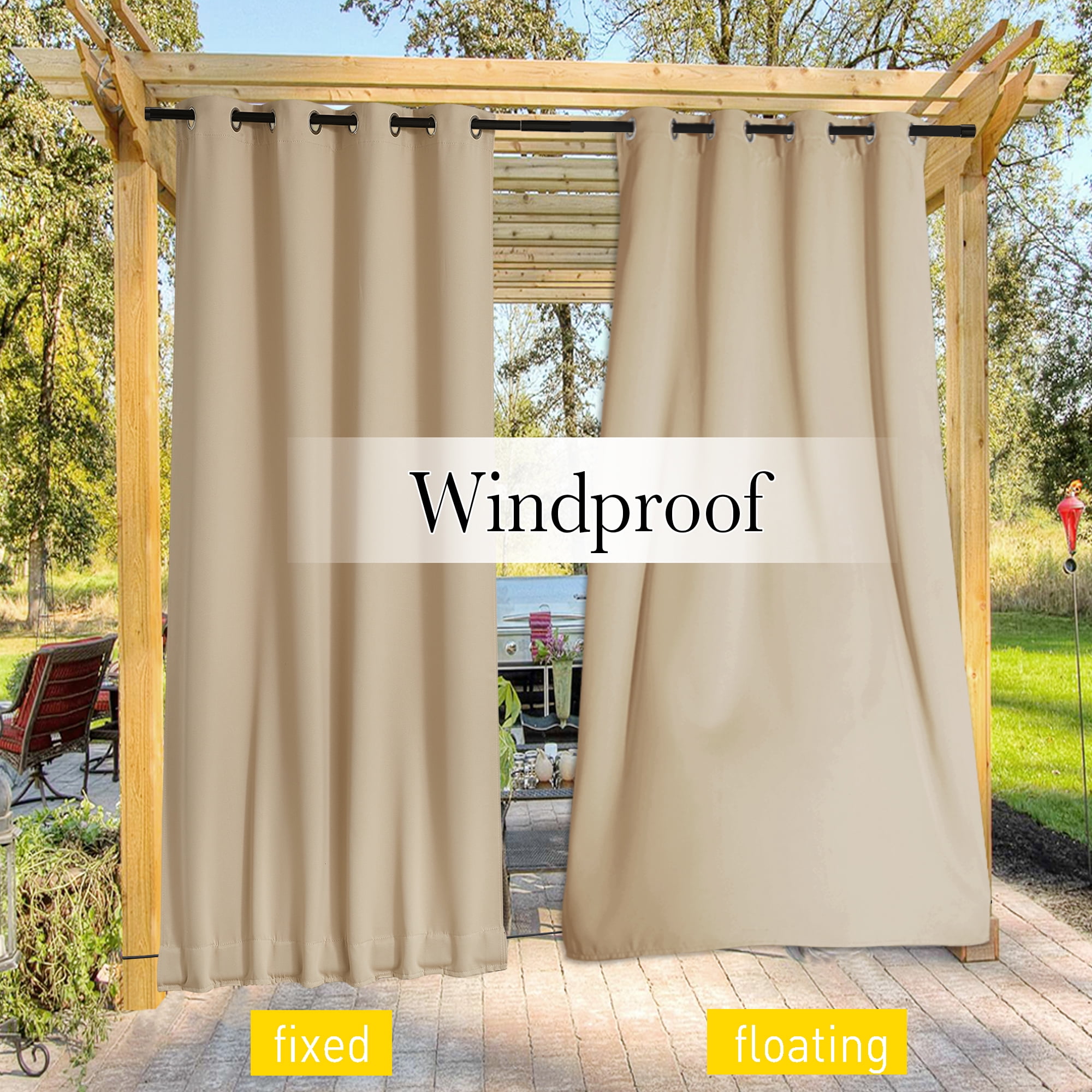 NICETOWN Outdoor Curtains 2 Panels Waterproof & Windproof Privacy Top Grommet & Bottom Back Tab Blackout Drapes for Patio/Gazebo/Proch, W84 x L95, Biscotti Beige