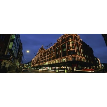 Low angle view of buildings lit up at night Harrods London England Canvas Art - Panoramic Images (18 x 7)