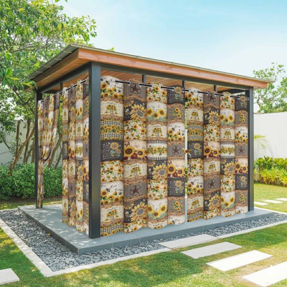 2 Panels Outdoor Curtains for Patio Waterproof 54"x95" Sunflowers Weatherproof Privacy Outsides Curtains, Farmhouse Vintage Western Texas Star Plaid Grommet Thermal Drapes for Cabana Porch Pergola