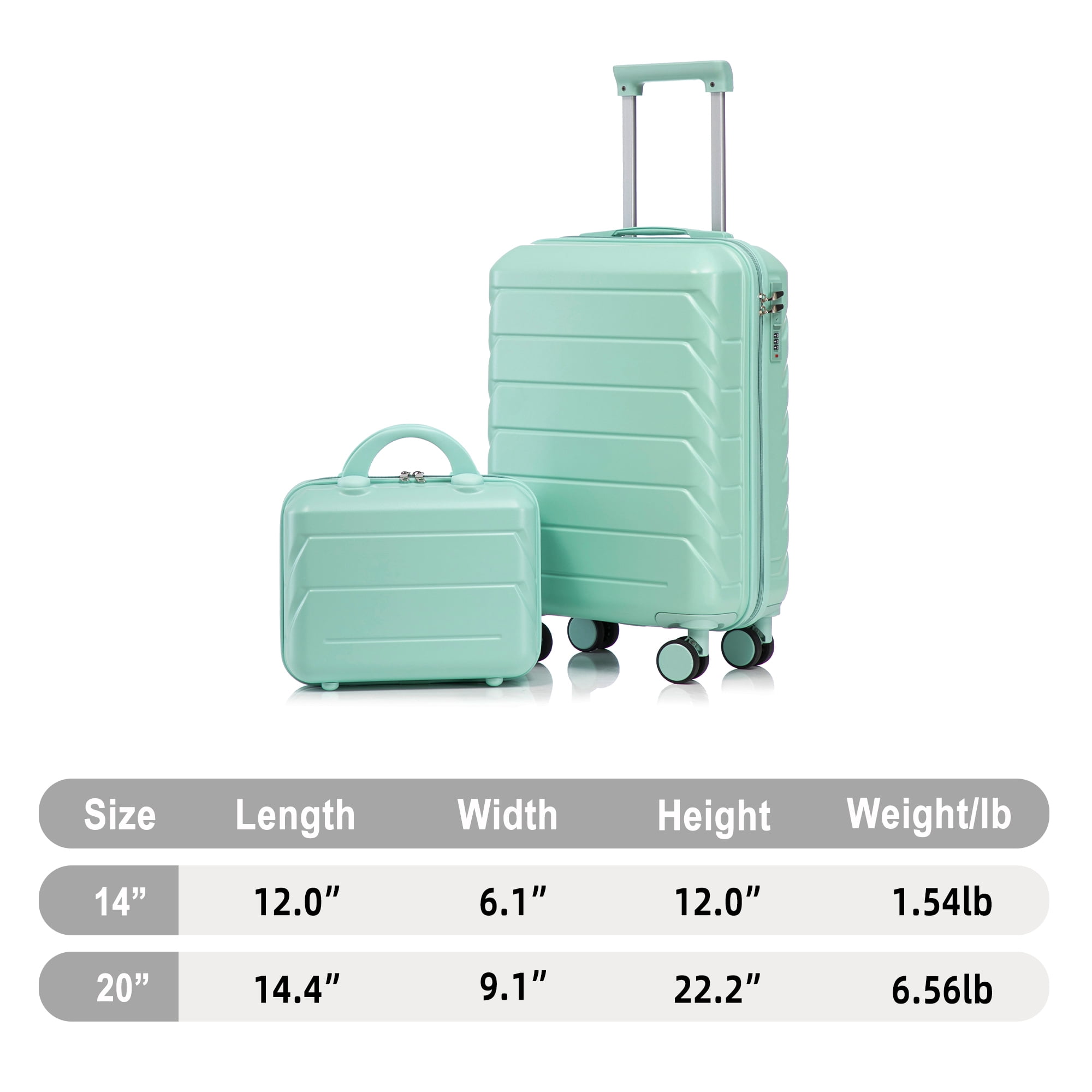 2 Piece in ABS Spinner Wheel Luggage Sets, Hardside Suitcase with Combination Lock,20 inch Carry On Luggage 14 inch Cosmetic Case