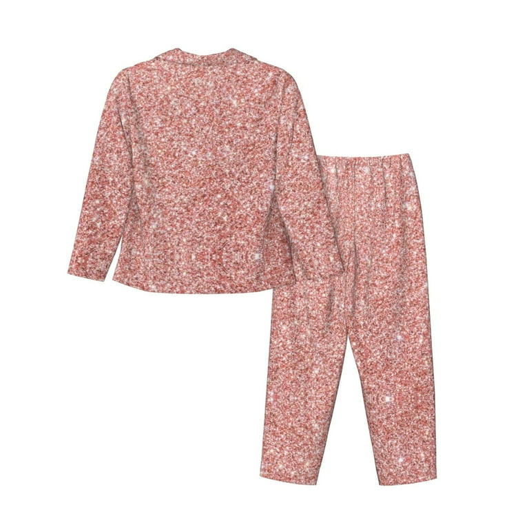 Kll Rose Gold Pink Glitter Print Women S Long Sleeve Pajamas With Pants Sleepwear Loungewear 2 Set X Large Walmart