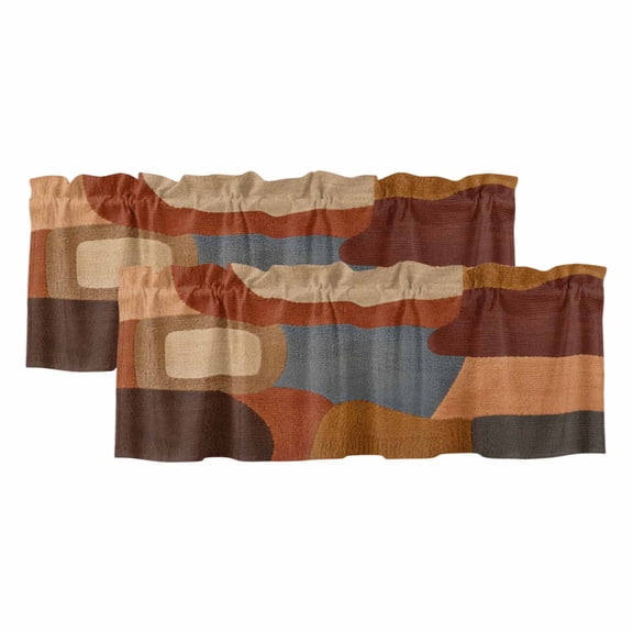 2 Pack Pebble Color Block Valance for Window Vintage Minimalist Abstract Brown Gray Texture Kitchen Valance Rod Pocket Short Curtain Topper Decorative Window Treatment for Living Room Bedroom 60"x18"