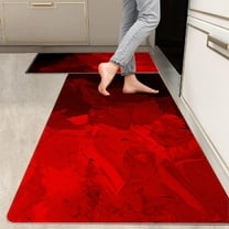 2 Pieces Kitchen Rugs, Abstract Anti Fatigue Non Slip Foam Cushioned Red Black Graffiti Art Modern Comfort Indoor Floor Mat Runner Rug Set for Laundry Office Sink Bathroom (17"x48" 17"x24")