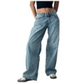thumbnail image 2 of Wide Leg Jeans Woman Solid Color Retro Low Waist Washed Straight Jeans Street Denim Pants Classic Fit Denim Pants Fall 2025 with Pocket, 2 of 4