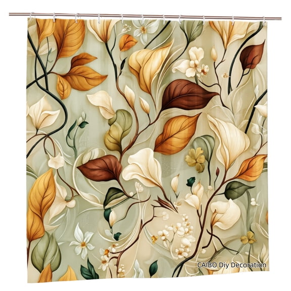 Joocen Polyester Shower Curtain Floral Leaves And Flowers Design For Home Bathroom Bath Tub Decoration 72x72 inch