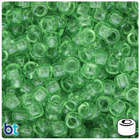 BeadTin Light Apple Green Transparent 9mm Barrel Plastic Pony Beads (500pcs)