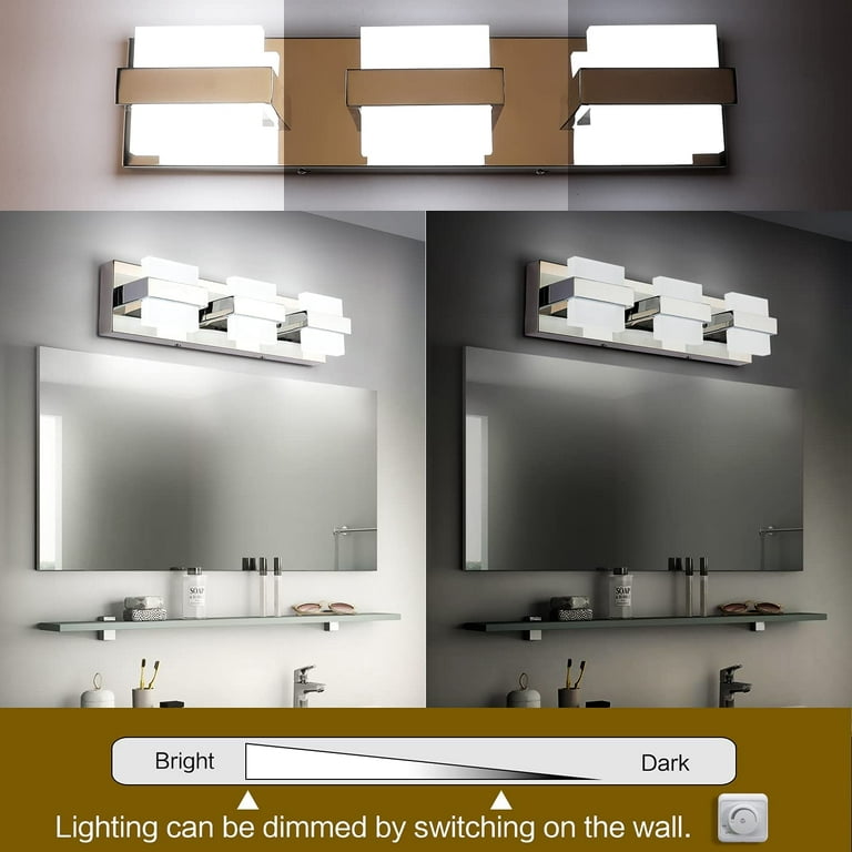 SOLFART Dimmable Bathroom Vanity Light Modern Bathroom Light Fixtures Over  Mirror 3 Lights LED Light for Bathroom Chrome- White light- Dimmable 3  Lights 