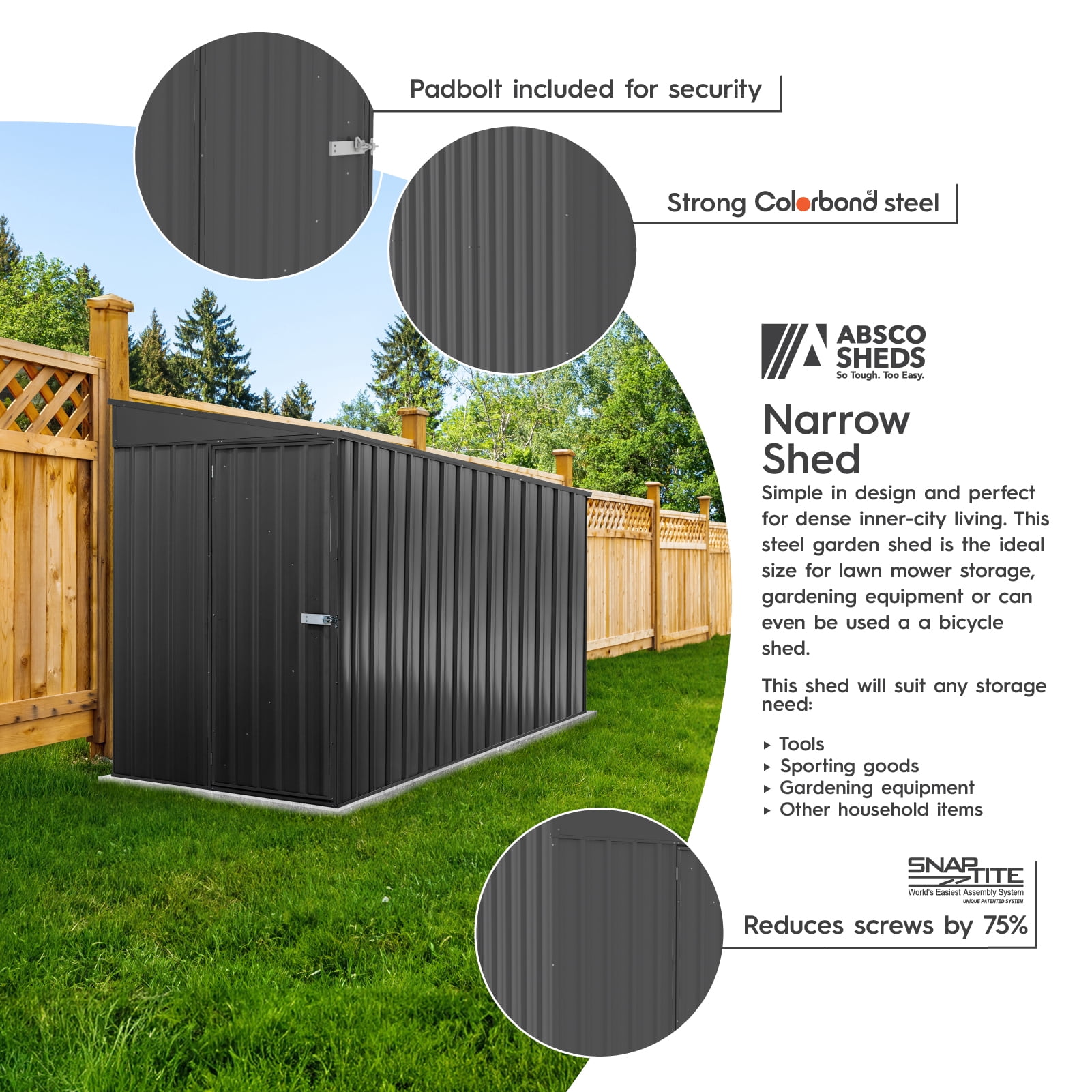 Absco Durango 5' x 10' Metal Bike Shed - Monument