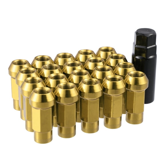 20pcs M12x1.25 Car Wheel Lug Nuts Car Taper Acorn Wheel Lug Nuts Cone Seat Gold Tone with Socket Key Set
