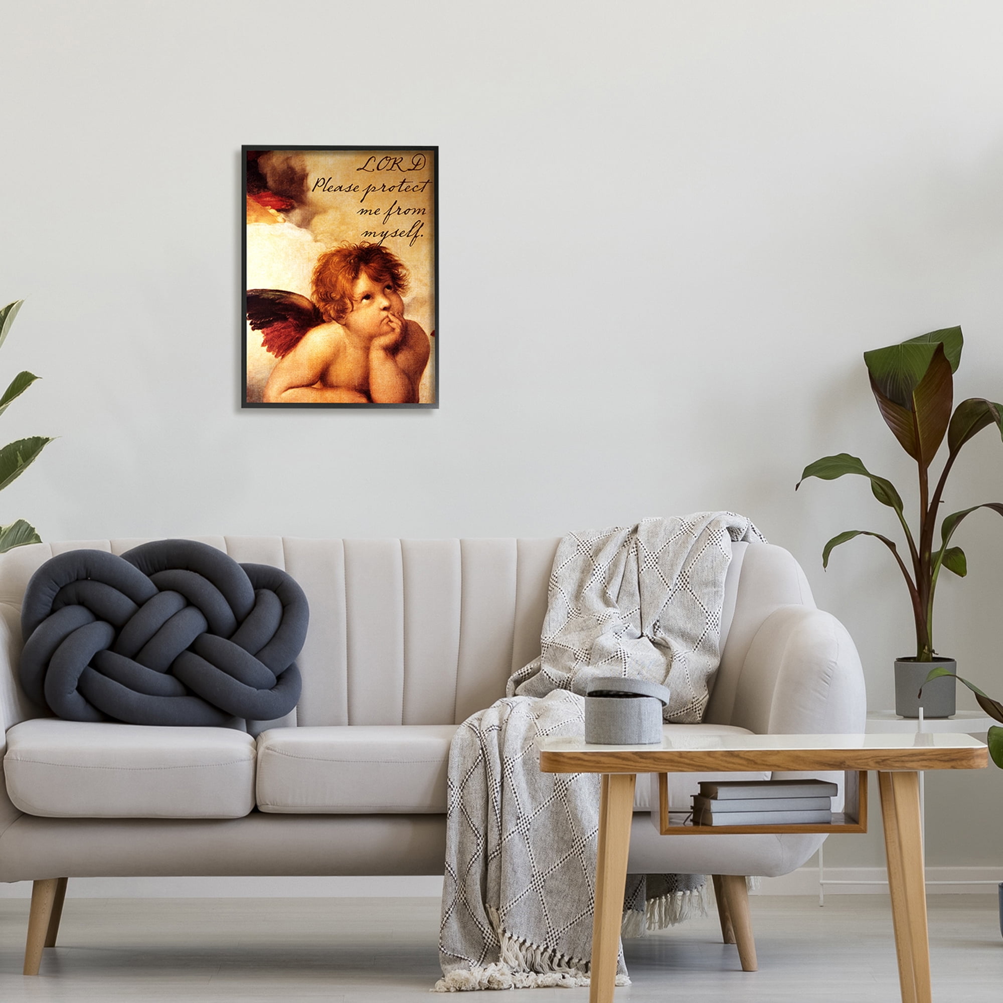 Stupell Industries Lord Protect Me Quote Traditional Angel Design Graphic Art Black Framed Art Print Wall Art, 16x20, by Mindy Sommers