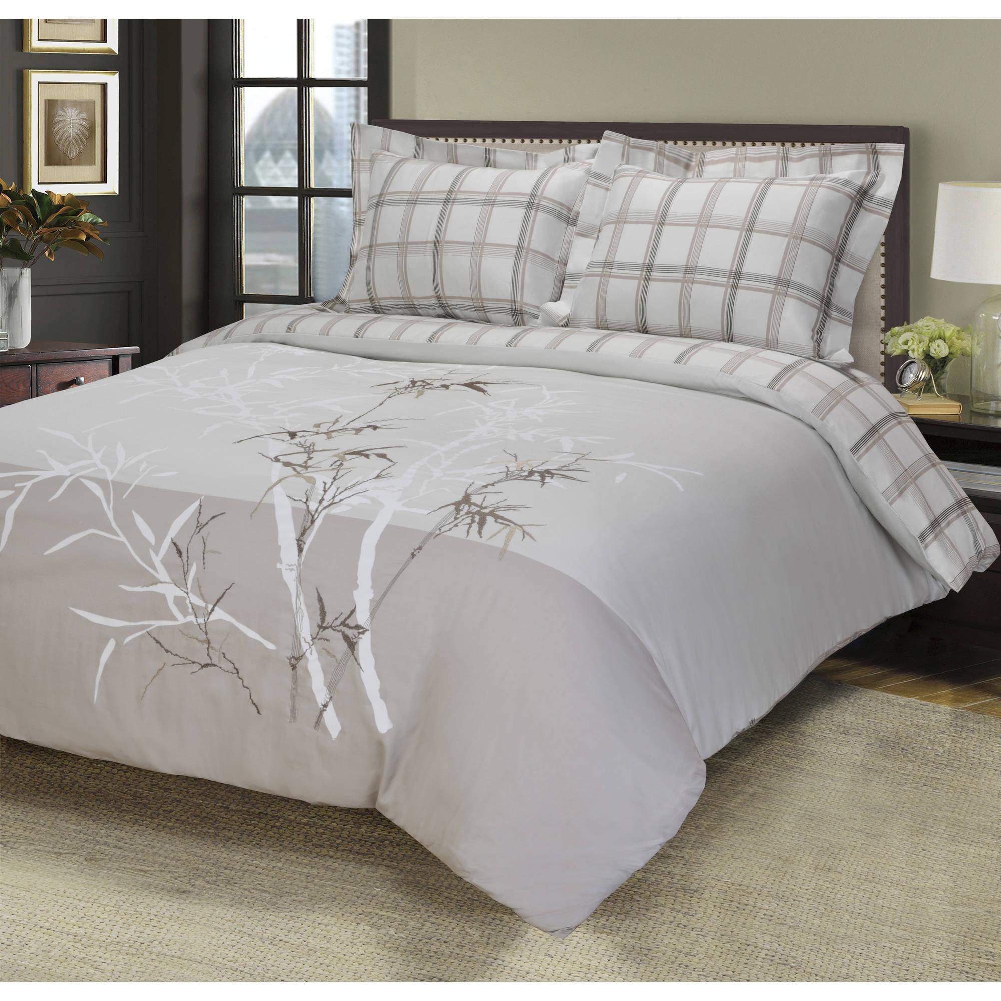 Superior Embroidered 3 Piece Duvet Cover Set, Full/ Queen, Beige
