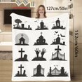 thumbnail image 4 of 1pc Halloween Silhouette Flannel Blanket - Soft & Warm, 2D Flat Print with Church, Crosses, Graves, Bats, Fence & Cemetery Designs, Perfect for Sofa, Office, Bed, Camping & Travel, All-Season Gift, C, 4 of 10