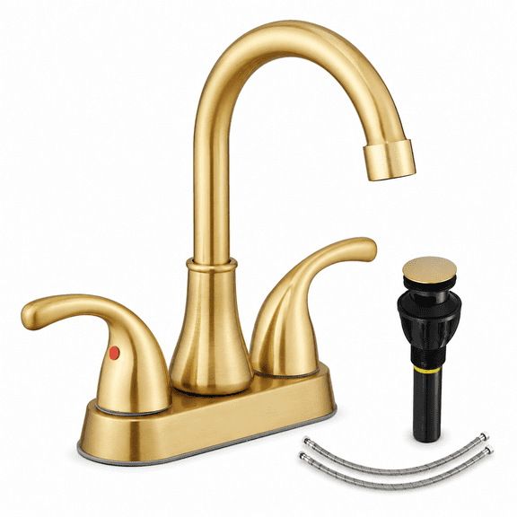 Bathroom Sink Faucet 4 Inch 2 Handle Brushed Grey Bath With Pop-up Drain Stopper And Supply Hoses