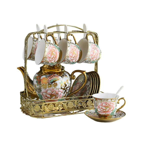 20-piece porcelain tea set, teapot, cup and saucer, tea set with teapot and cup saucer, vintage porcelain afternoon coffee pot for tea parties and weddings