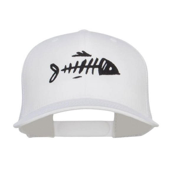 Fish Bone Embroidered Mesh Cap - White OSFM