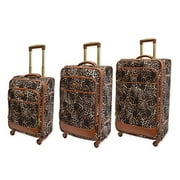 Adrienne Vittadini Leopard Print 3-Piece Spinner Luggage Set in Brown