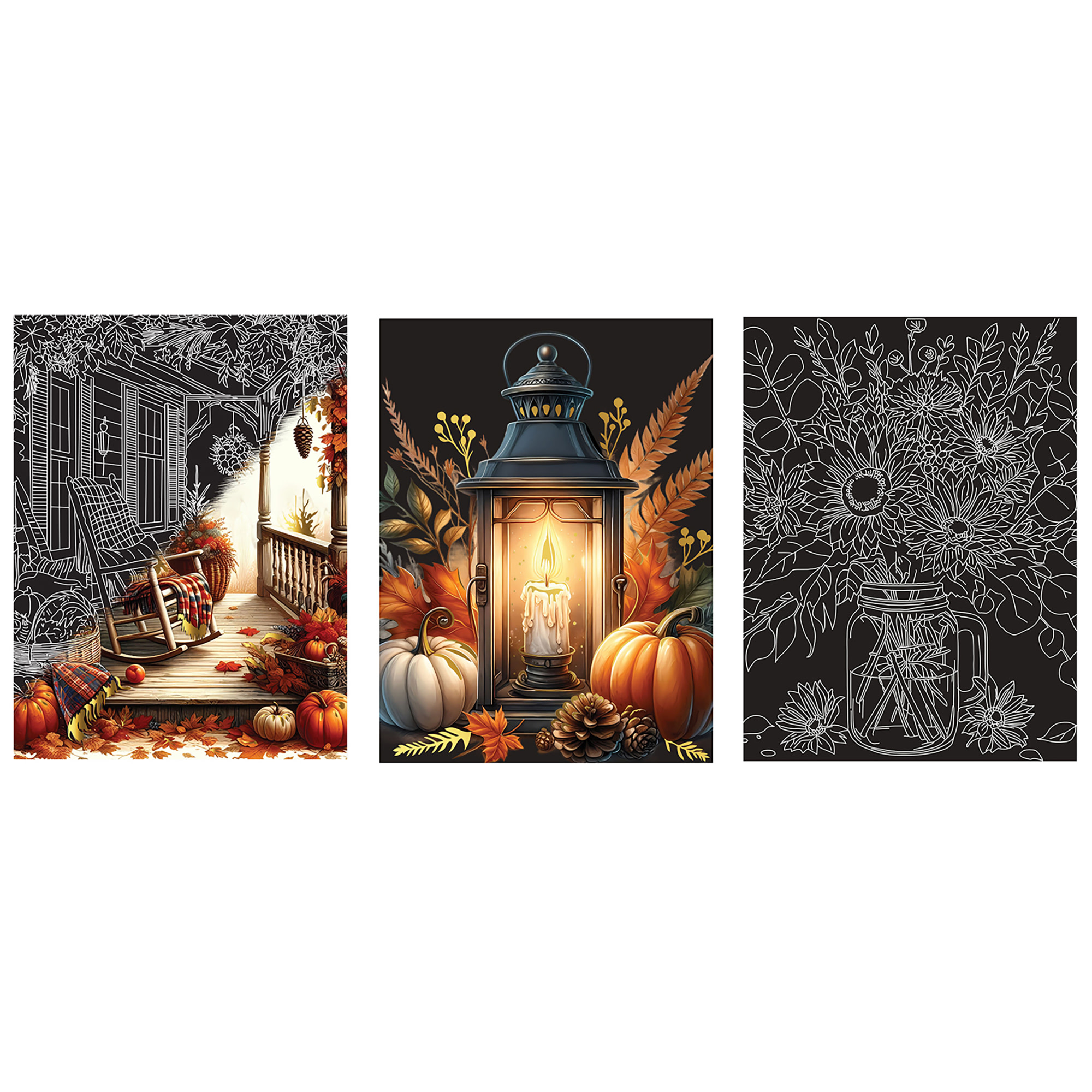 Brea Reese: Scratch Art Paper Pad - Fall Florals - 14 Sheets, 7 Guided Art Designs, Metallic Accents, Stylus & Brush, 6x8" Pages, DIY Adult Craft Kit