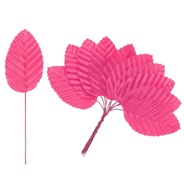 Uxcell 20Pcs Hoja de Seda Artificial, Hojas Individuales de Alambre Falsas, Rosa Roja de Flor Falsa