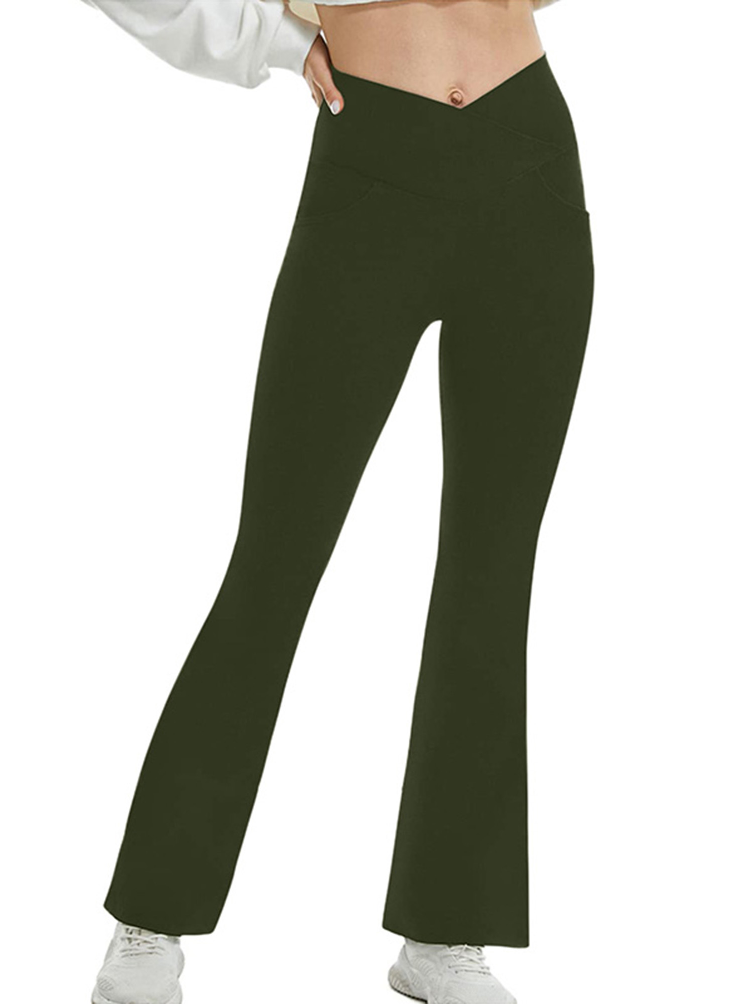 Grianlook Ladies Yoga Pants Solid Color Sport Trousers Flared Leg