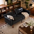 thumbnail image 3 of MIKIBAMA 68.Inch Black 2 Seat PU Leather Mid Century Modern Convertible Futon Sofa Bed Tufted Split Back With Solid Wood Legs for Small Spaces, 3 of 7