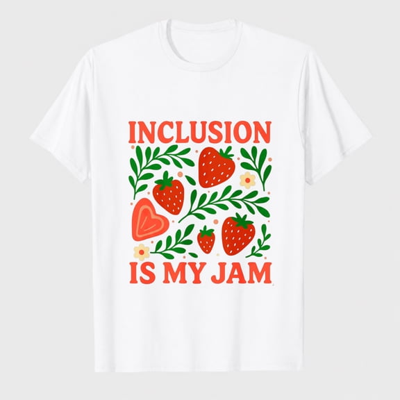 Special Education Teacher Shirt for Women Inclusion is My Jam SPED Teacher T-Shirt Cute Strawberry Tee