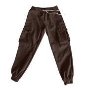 Godokuleh Men's Baggy Cargo Pants Drawstring Elastic Waist Flap Pocket Street Jogger Cargo Pants Brown 2XL